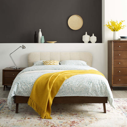Gianna Queen Upholstered Polyester Fabric Platform Bed, Fabric, Beige, 17750