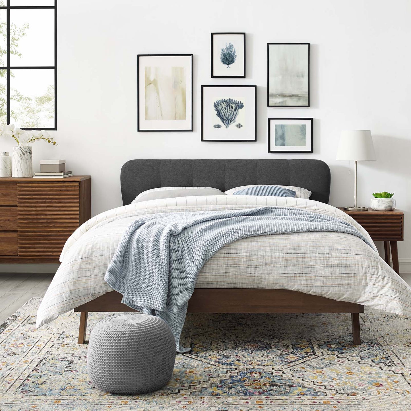 Gianna Queen Upholstered Polyester Fabric Platform Bed, Fabric, Grey Gray, 17752