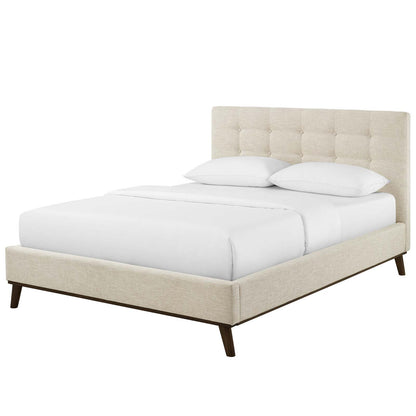McKenzie Queen Biscuit Tufted Upholstered Fabric Platform Bed, Fabric, Beige, 17753