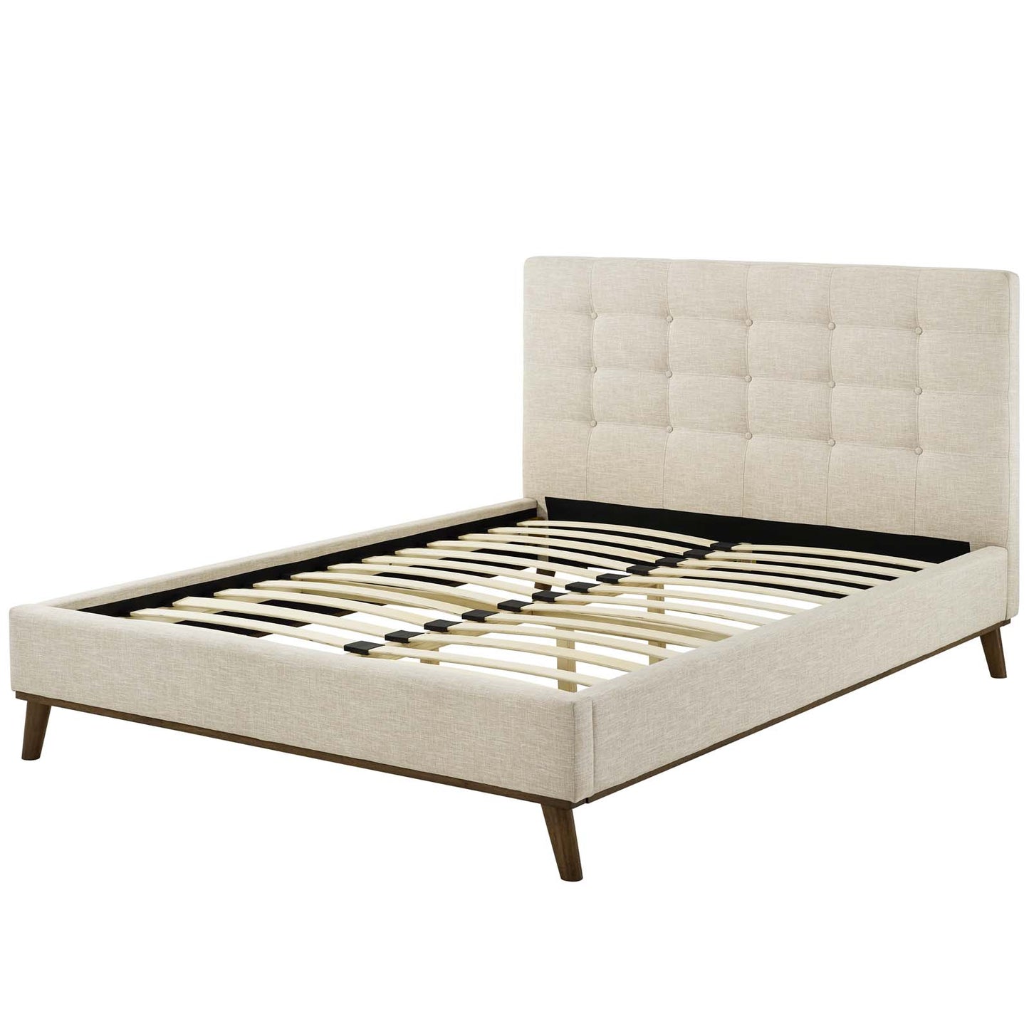 McKenzie Queen Biscuit Tufted Upholstered Fabric Platform Bed, Fabric, Beige, 17753