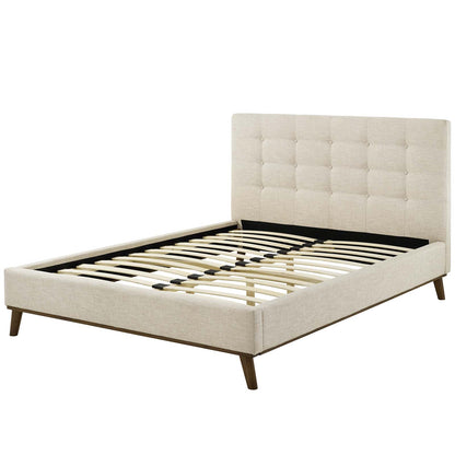 McKenzie Queen Biscuit Tufted Upholstered Fabric Platform Bed, Fabric, Beige, 17753