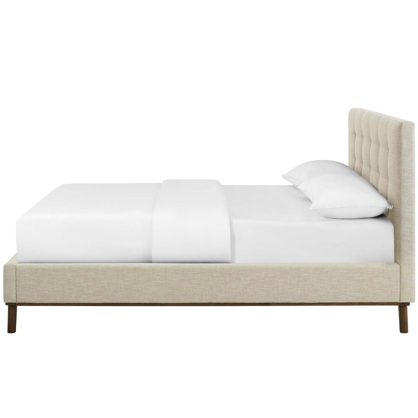 McKenzie Queen Biscuit Tufted Upholstered Fabric Platform Bed, Fabric, Beige, 17753