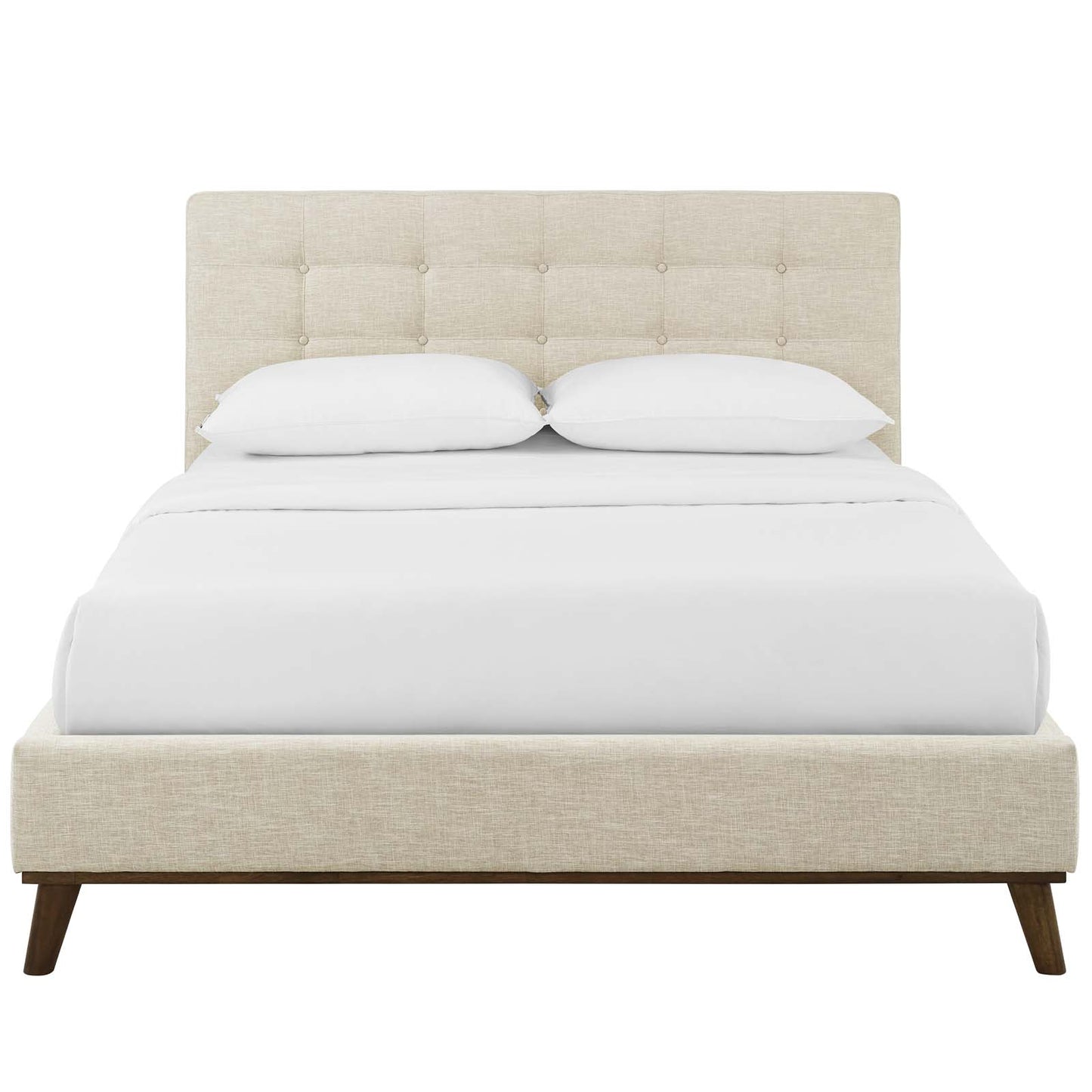 McKenzie Queen Biscuit Tufted Upholstered Fabric Platform Bed, Fabric, Beige, 17753