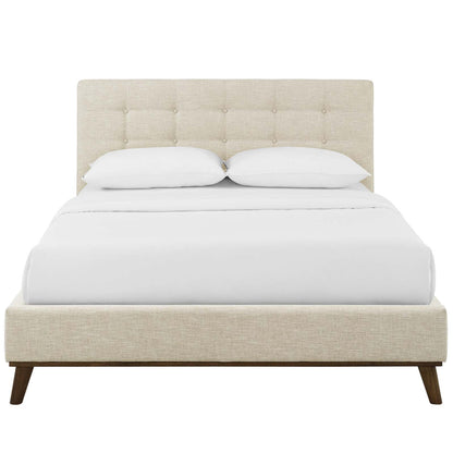 McKenzie Queen Biscuit Tufted Upholstered Fabric Platform Bed, Fabric, Beige, 17753