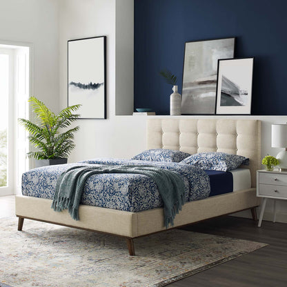McKenzie Queen Biscuit Tufted Upholstered Fabric Platform Bed, Fabric, Beige, 17753
