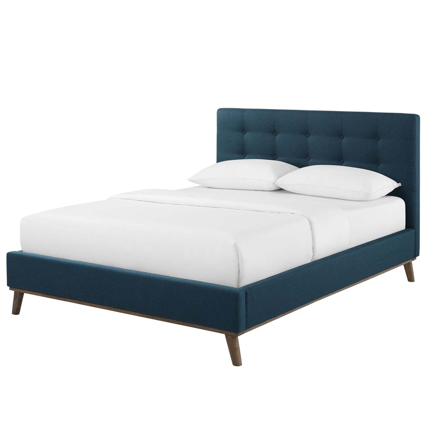 McKenzie Queen Biscuit Tufted Upholstered Fabric Platform Bed, Fabric, Blue, 17754
