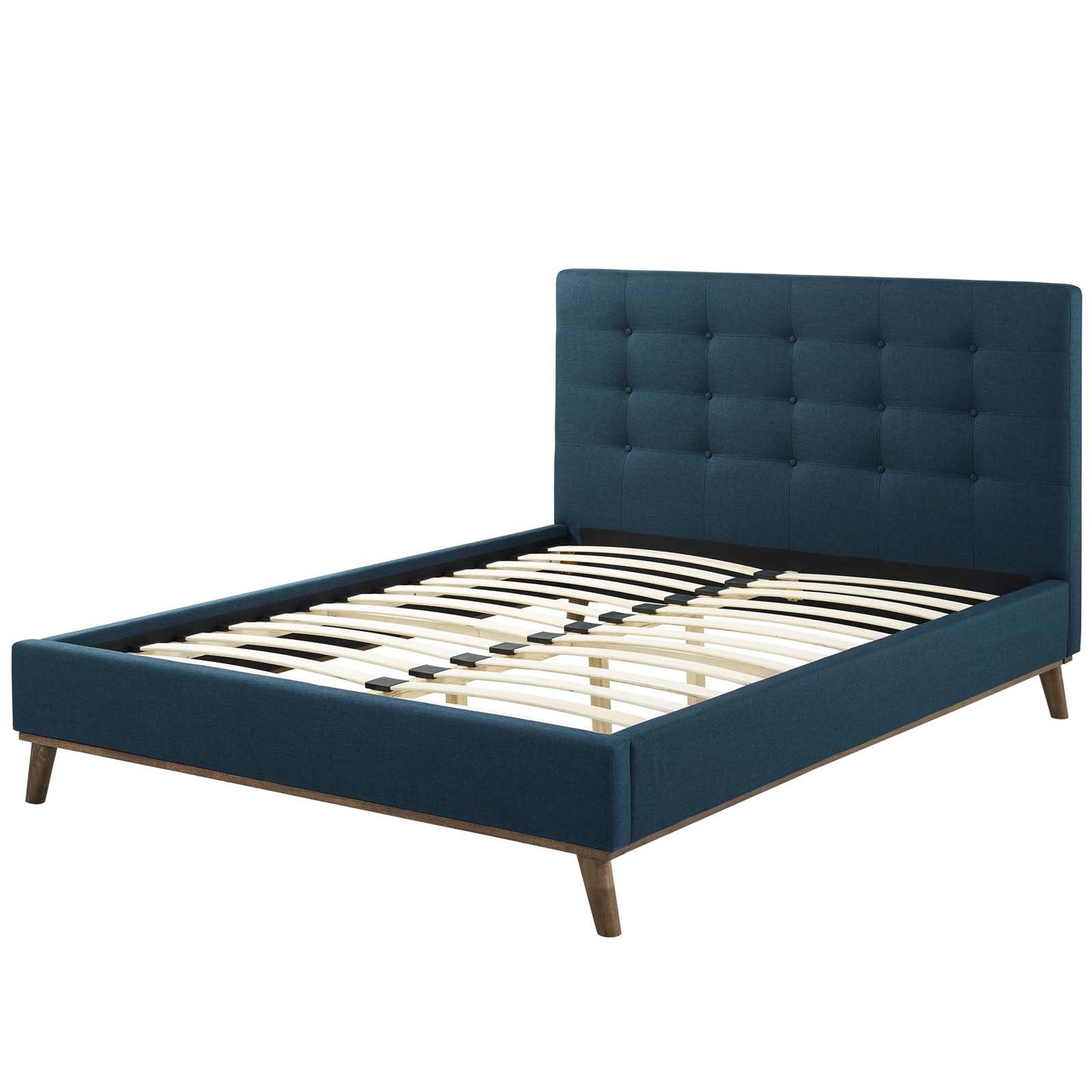 McKenzie Queen Biscuit Tufted Upholstered Fabric Platform Bed, Fabric, Blue, 17754