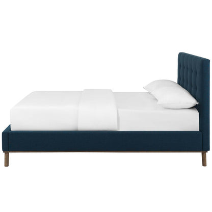 McKenzie Queen Biscuit Tufted Upholstered Fabric Platform Bed, Fabric, Blue, 17754