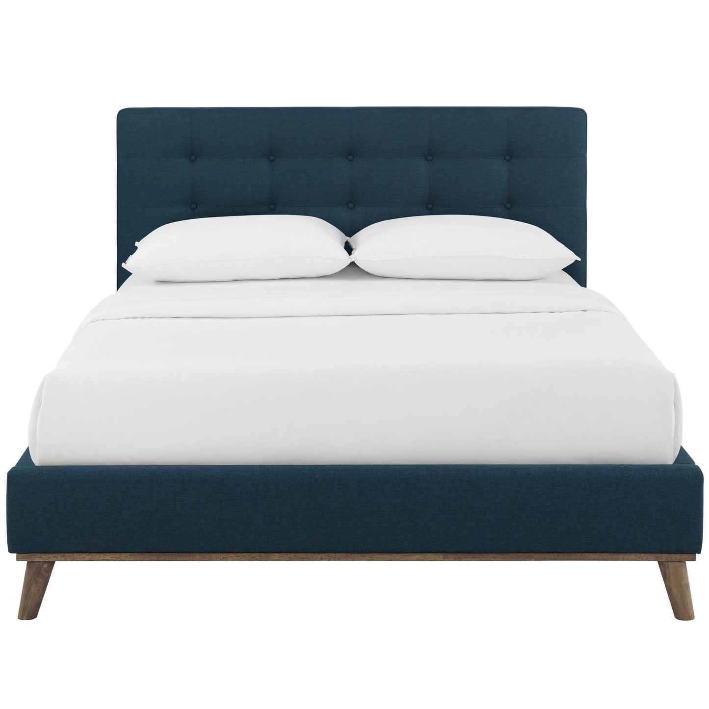 McKenzie Queen Biscuit Tufted Upholstered Fabric Platform Bed, Fabric, Blue, 17754