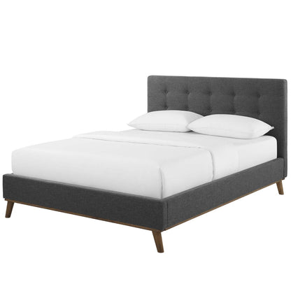 McKenzie Queen Biscuit Tufted Upholstered Fabric Platform Bed, Fabric, Grey Gray, 17755