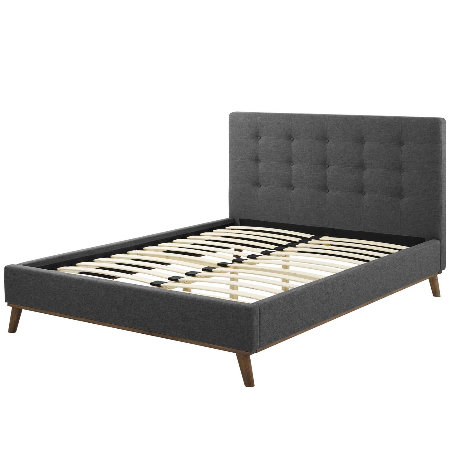 McKenzie Queen Biscuit Tufted Upholstered Fabric Platform Bed, Fabric, Grey Gray, 17755