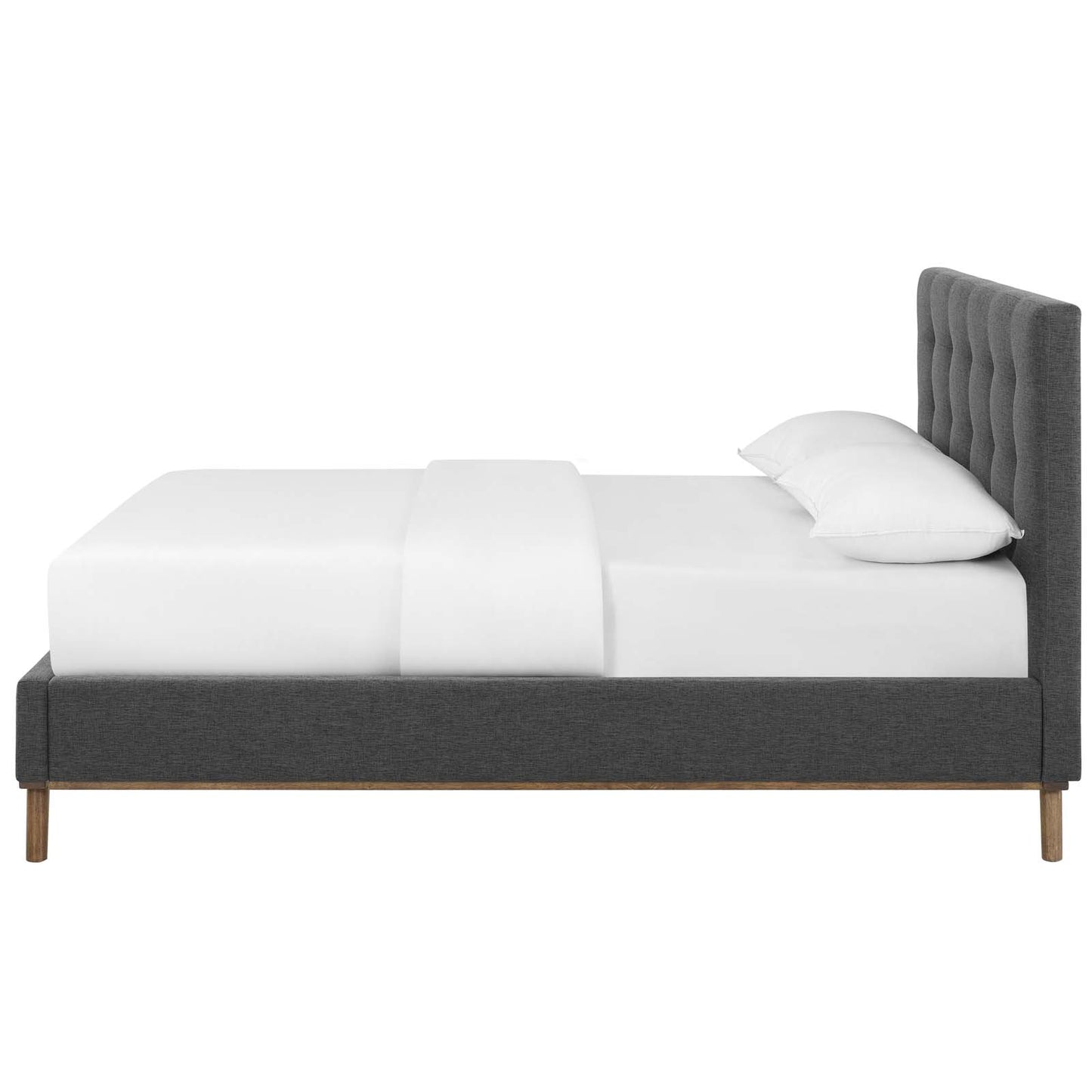McKenzie Queen Biscuit Tufted Upholstered Fabric Platform Bed, Fabric, Grey Gray, 17755