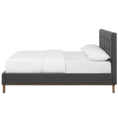 McKenzie Queen Biscuit Tufted Upholstered Fabric Platform Bed, Fabric, Grey Gray, 17755