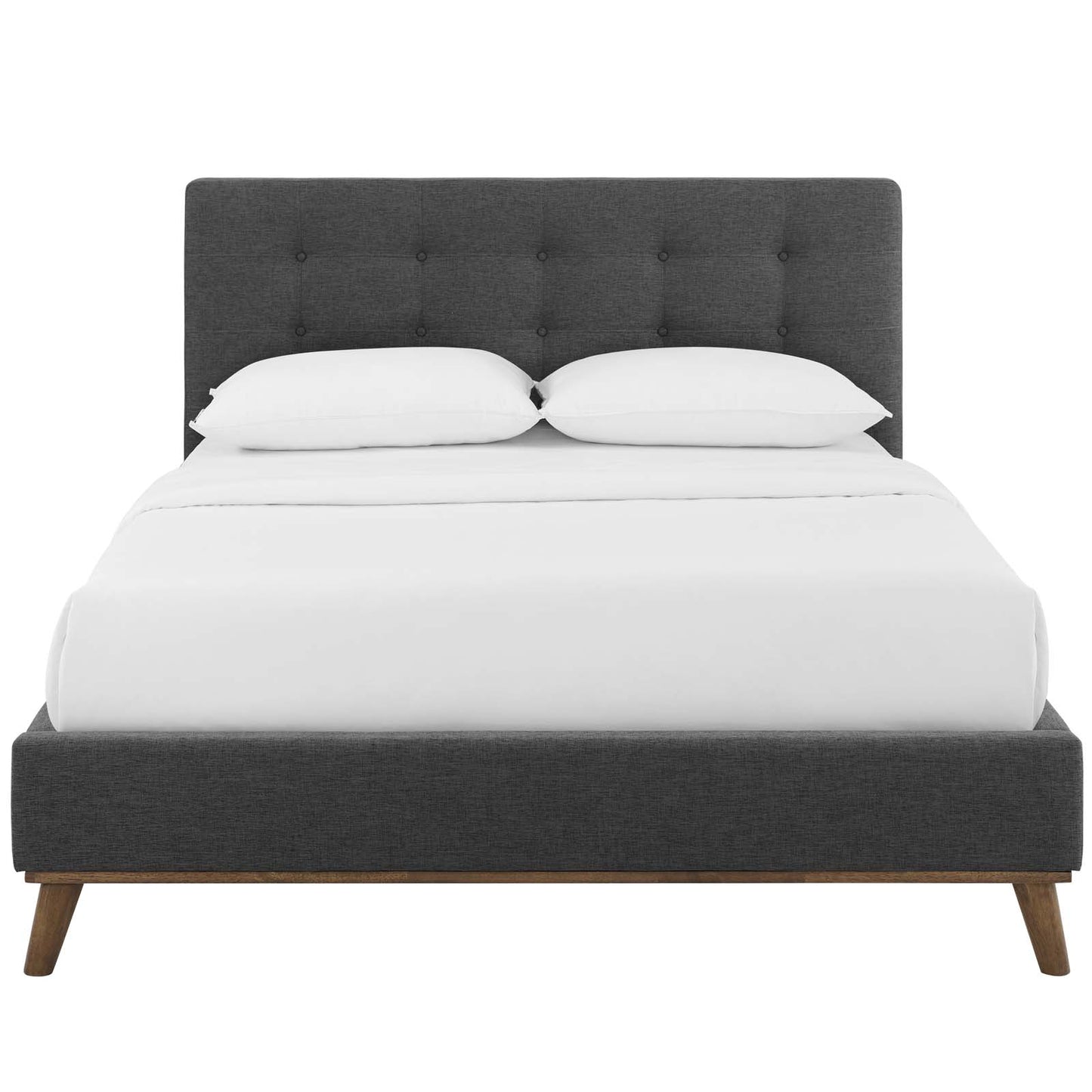McKenzie Queen Biscuit Tufted Upholstered Fabric Platform Bed, Fabric, Grey Gray, 17755