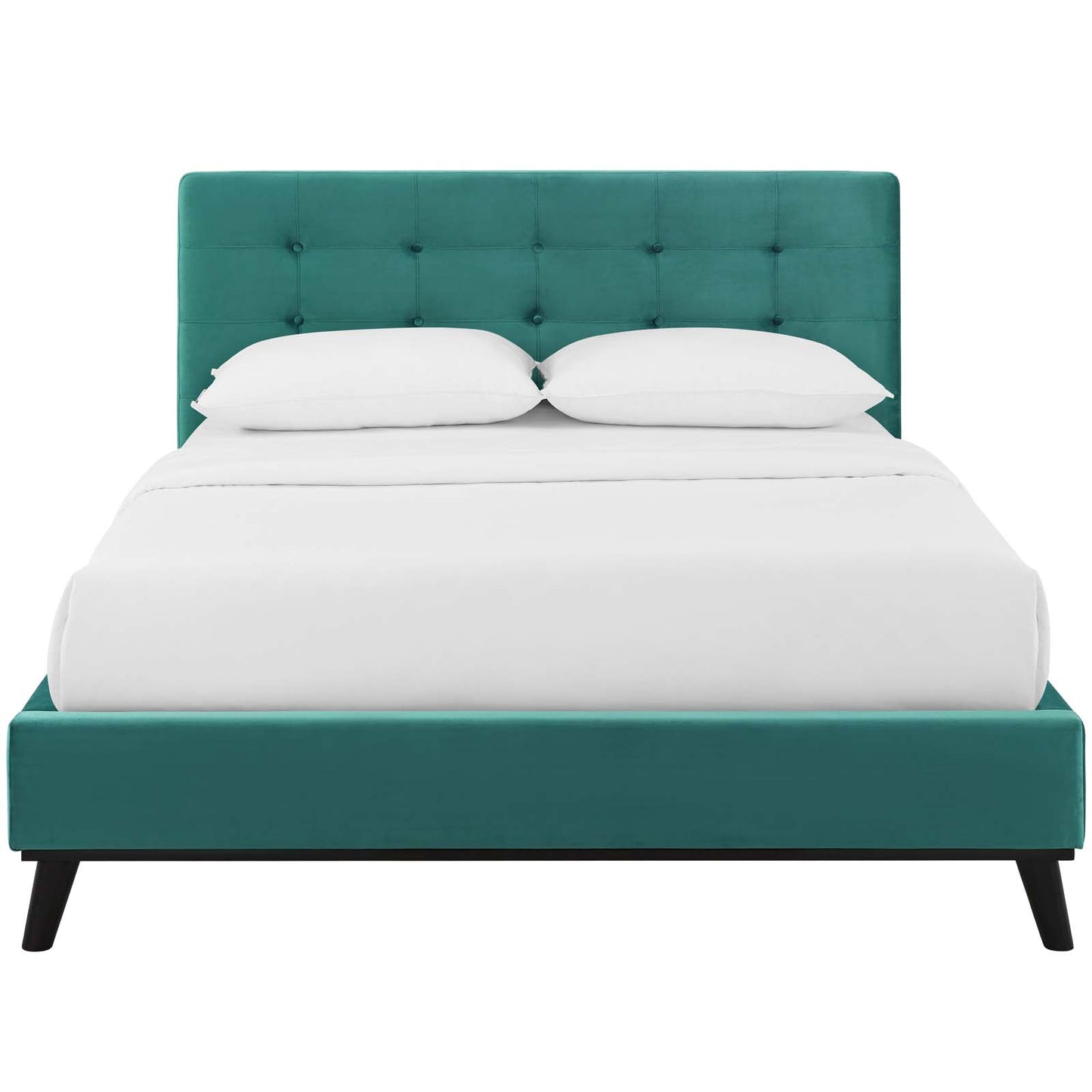 McKenzie Queen Biscuit Tufted Performance Velvet Platform Bed, Velvet Fabric, Aqua Blue, 17758