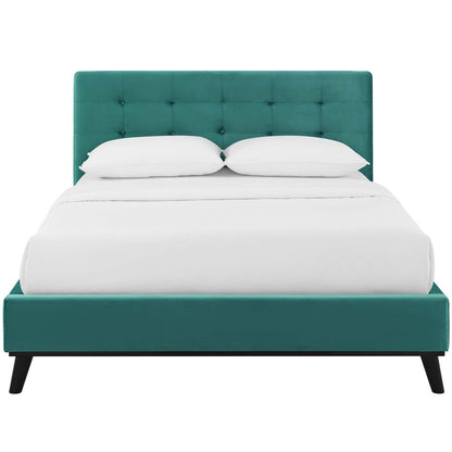 McKenzie Queen Biscuit Tufted Performance Velvet Platform Bed, Velvet Fabric, Aqua Blue, 17758