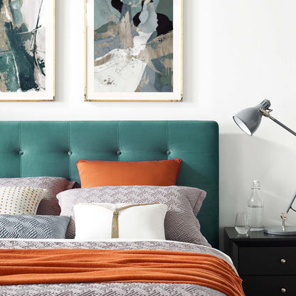 McKenzie Queen Biscuit Tufted Performance Velvet Platform Bed, Velvet Fabric, Aqua Blue, 17758