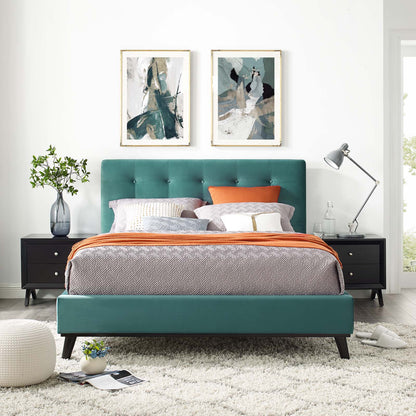 McKenzie Queen Biscuit Tufted Performance Velvet Platform Bed, Velvet Fabric, Aqua Blue, 17758