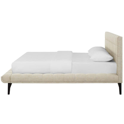 Julia Queen Biscuit Tufted Upholstered Fabric Platform Bed, Fabric, Beige, 17759