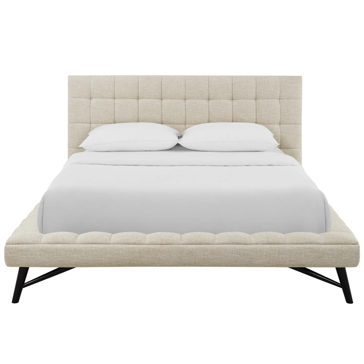 Julia Queen Biscuit Tufted Upholstered Fabric Platform Bed, Fabric, Beige, 17759
