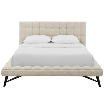 Julia Queen Biscuit Tufted Upholstered Fabric Platform Bed, Fabric, Beige, 17759
