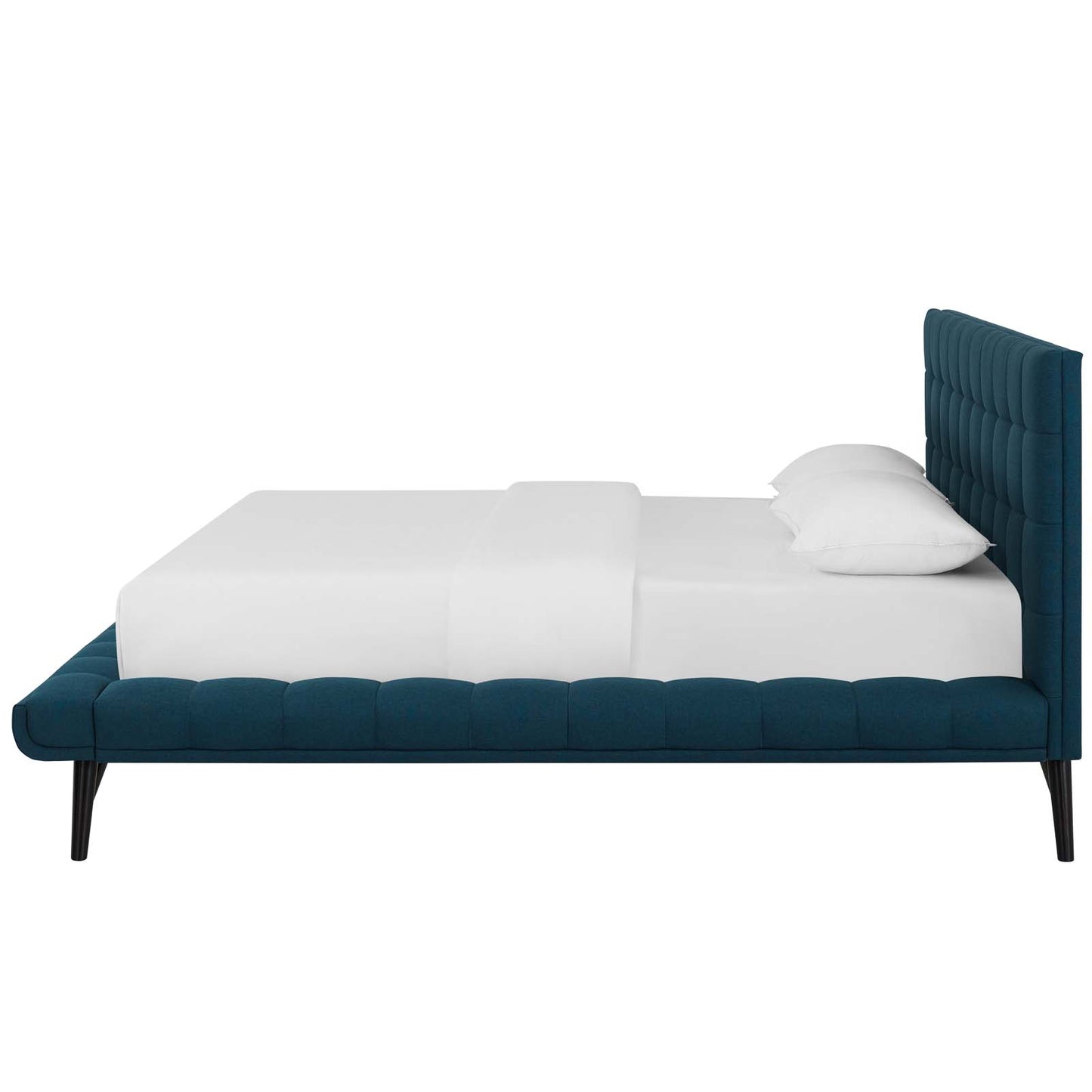 Julia Queen Biscuit Tufted Upholstered Fabric Platform Bed, Fabric, Blue, 17760