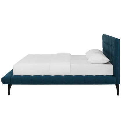 Julia Queen Biscuit Tufted Upholstered Fabric Platform Bed, Fabric, Blue, 17760