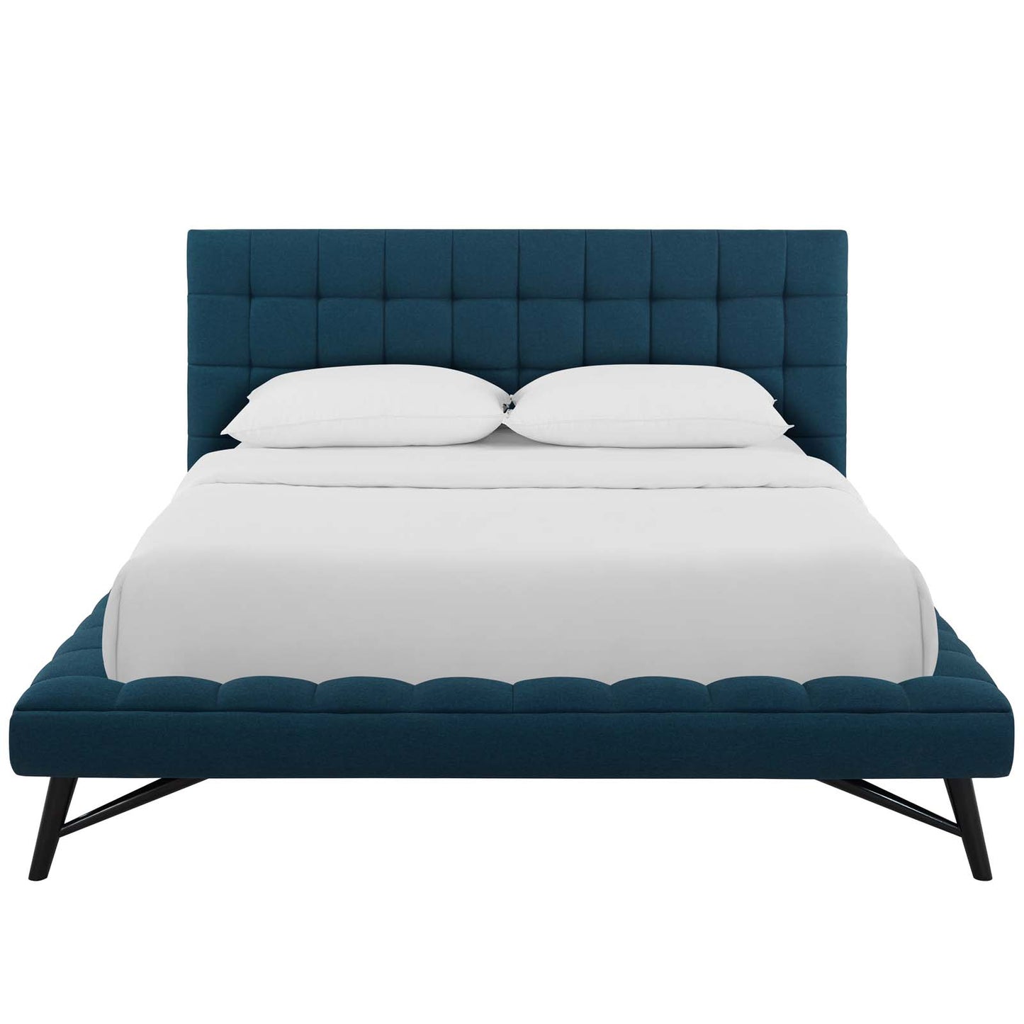 Julia Queen Biscuit Tufted Upholstered Fabric Platform Bed, Fabric, Blue, 17760