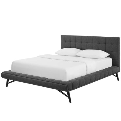 Julia Queen Biscuit Tufted Upholstered Fabric Platform Bed, Fabric, Grey Gray, 17761