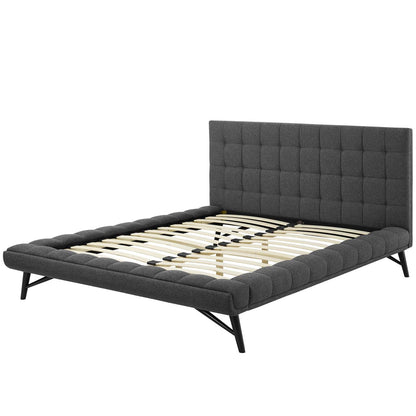 Julia Queen Biscuit Tufted Upholstered Fabric Platform Bed, Fabric, Grey Gray, 17761