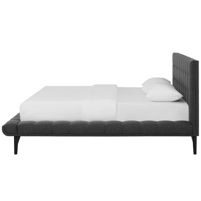 Julia Queen Biscuit Tufted Upholstered Fabric Platform Bed, Fabric, Grey Gray, 17761