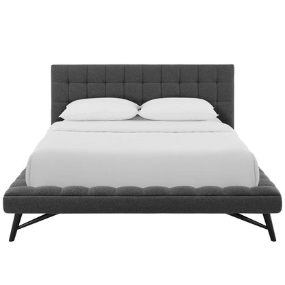 Julia Queen Biscuit Tufted Upholstered Fabric Platform Bed, Fabric, Grey Gray, 17761