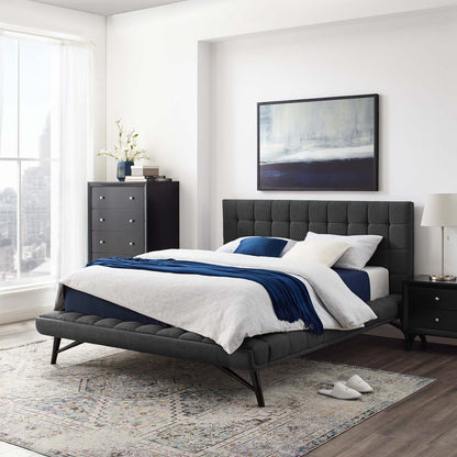 Julia Queen Biscuit Tufted Upholstered Fabric Platform Bed, Fabric, Grey Gray, 17761