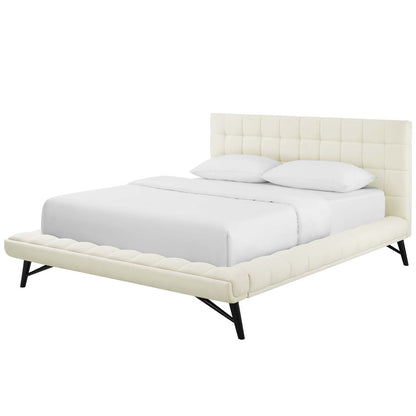 Julia Queen Biscuit Tufted Upholstered Fabric Platform Bed, Fabric, Ivory White, 17762