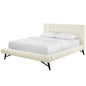 Julia Queen Biscuit Tufted Upholstered Fabric Platform Bed, Fabric, Ivory White, 17762