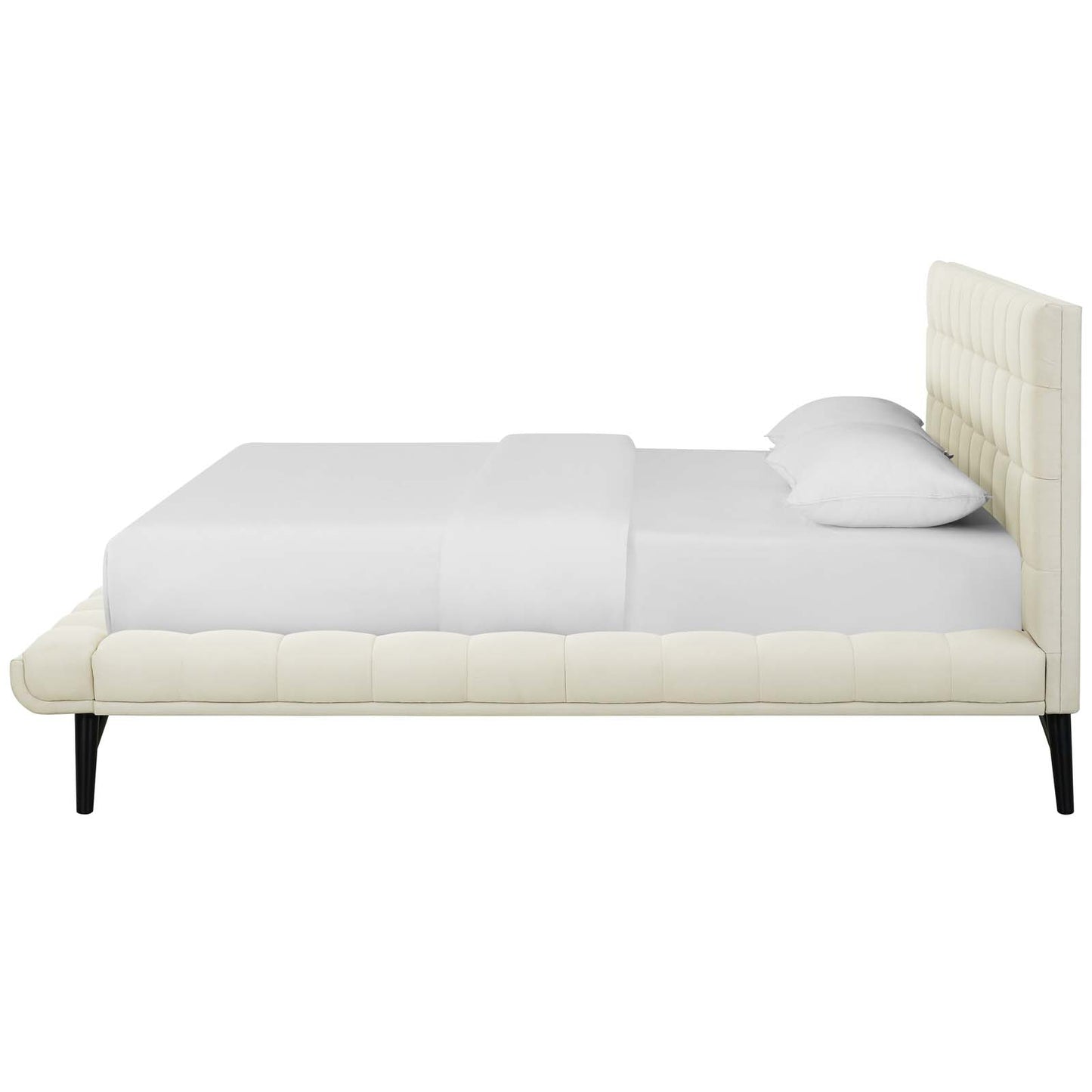Julia Queen Biscuit Tufted Upholstered Fabric Platform Bed, Fabric, Ivory White, 17762