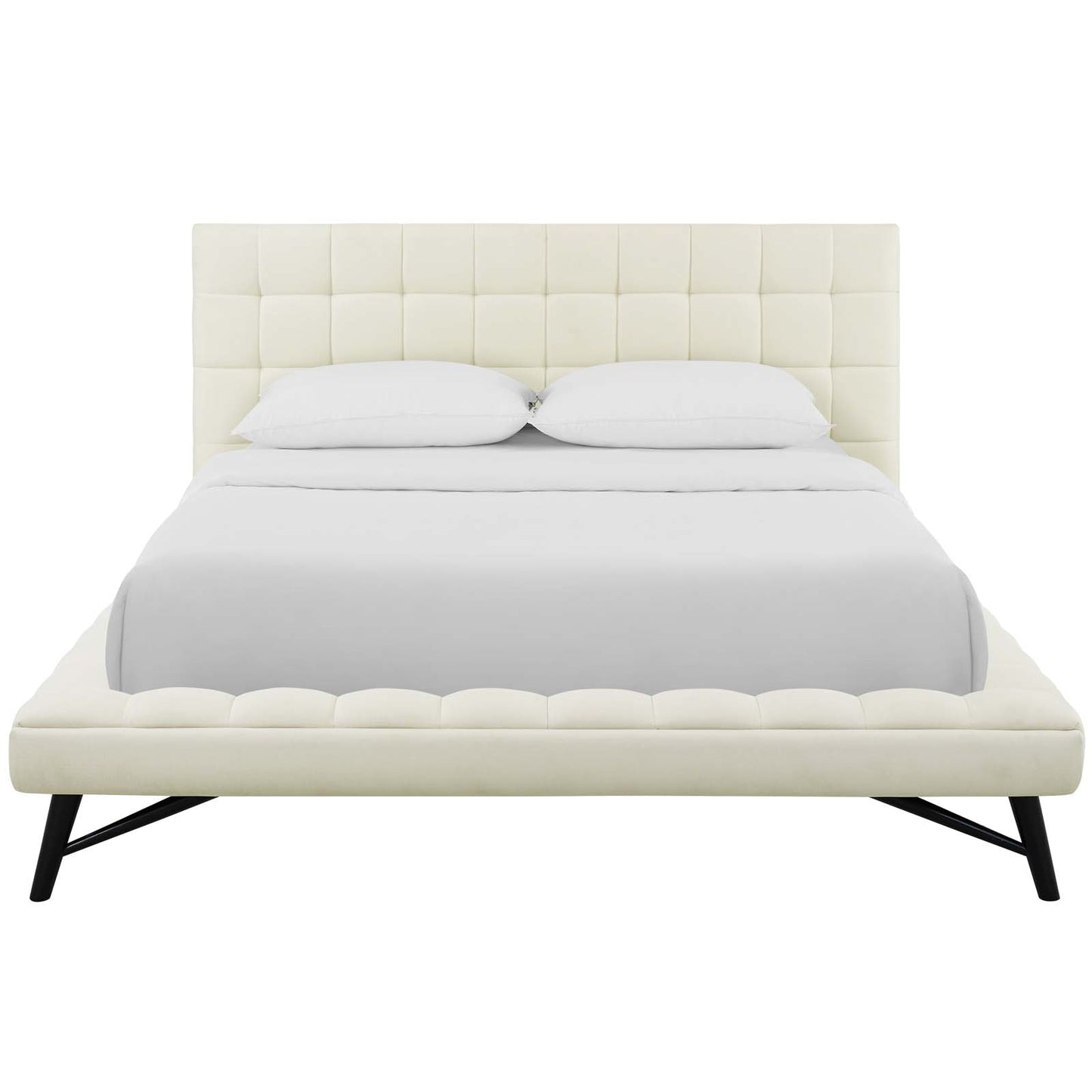 Julia Queen Biscuit Tufted Upholstered Fabric Platform Bed, Fabric, Ivory White, 17762