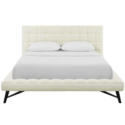 Julia Queen Biscuit Tufted Upholstered Fabric Platform Bed, Fabric, Ivory White, 17762