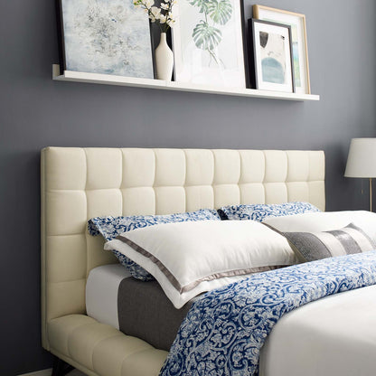 Julia Queen Biscuit Tufted Upholstered Fabric Platform Bed, Fabric, Ivory White, 17762