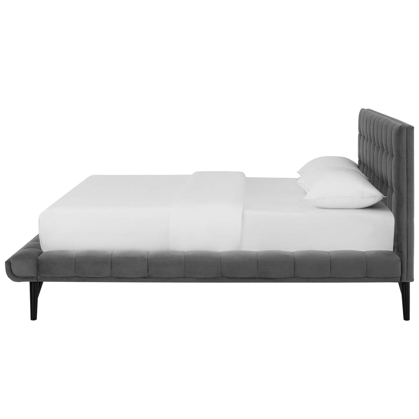 Julia Queen Biscuit Tufted Performance Velvet Platform Bed, Velvet Fabric, Grey Gray, 17763