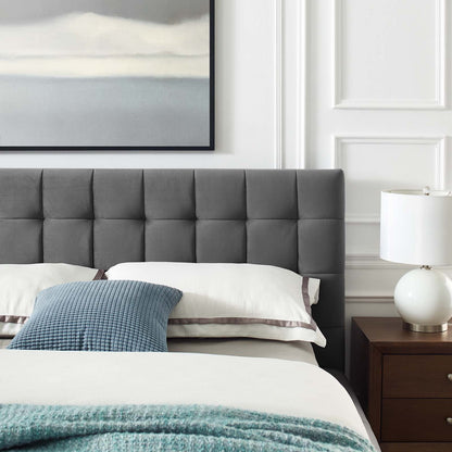 Julia Queen Biscuit Tufted Performance Velvet Platform Bed, Velvet Fabric, Grey Gray, 17763