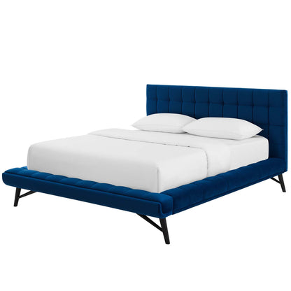 Julia Queen Biscuit Tufted Performance Velvet Platform Bed, Velvet Fabric, Navy Blue, 17764