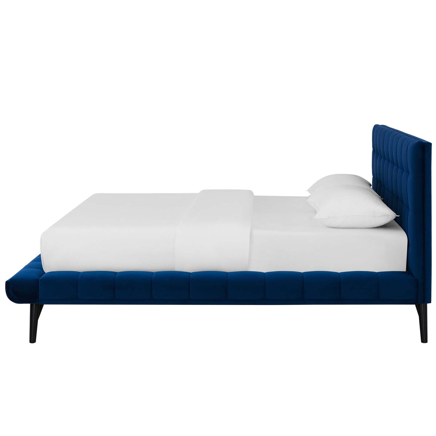 Julia Queen Biscuit Tufted Performance Velvet Platform Bed, Velvet Fabric, Navy Blue, 17764