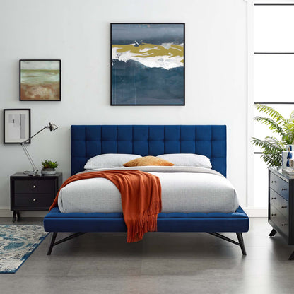 Julia Queen Biscuit Tufted Performance Velvet Platform Bed, Velvet Fabric, Navy Blue, 17764