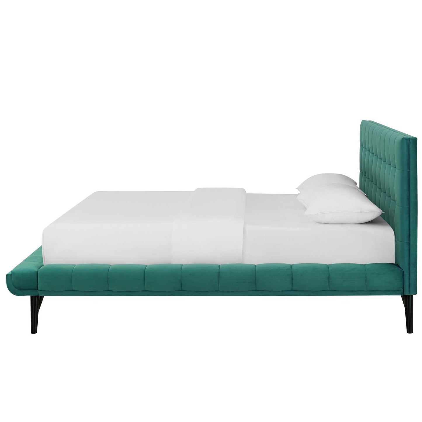 Julia Queen Biscuit Tufted Performance Velvet Platform Bed, Velvet Fabric, Aqua Blue, 17765