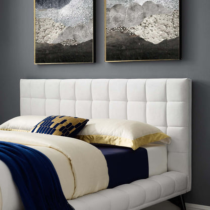 Julia Queen Biscuit Tufted Performance Velvet Platform Bed, Velvet Fabric, White, 17766