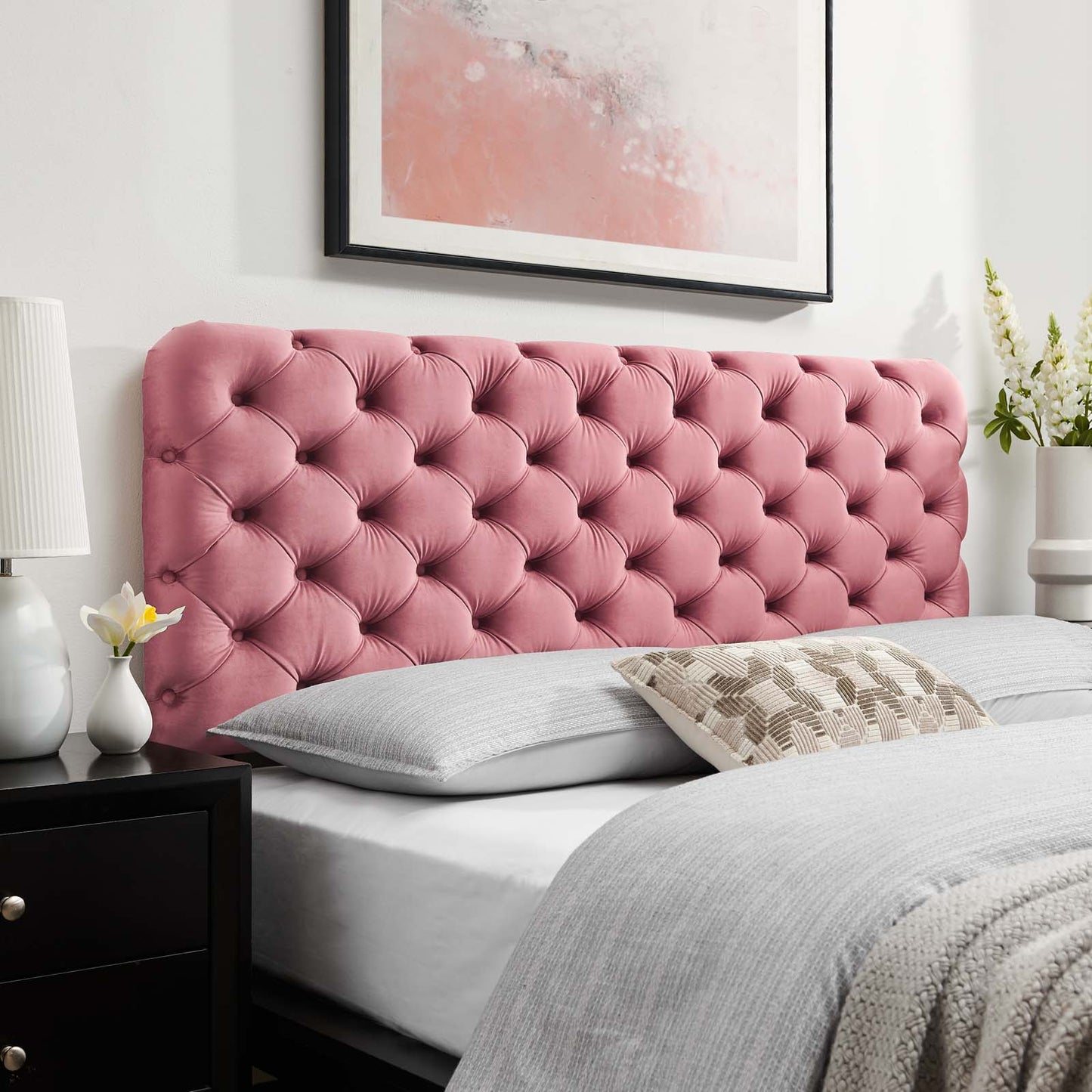 Lizzy Tufted Twin Performance Velvet Headboard, Velvet, Pink, 21262