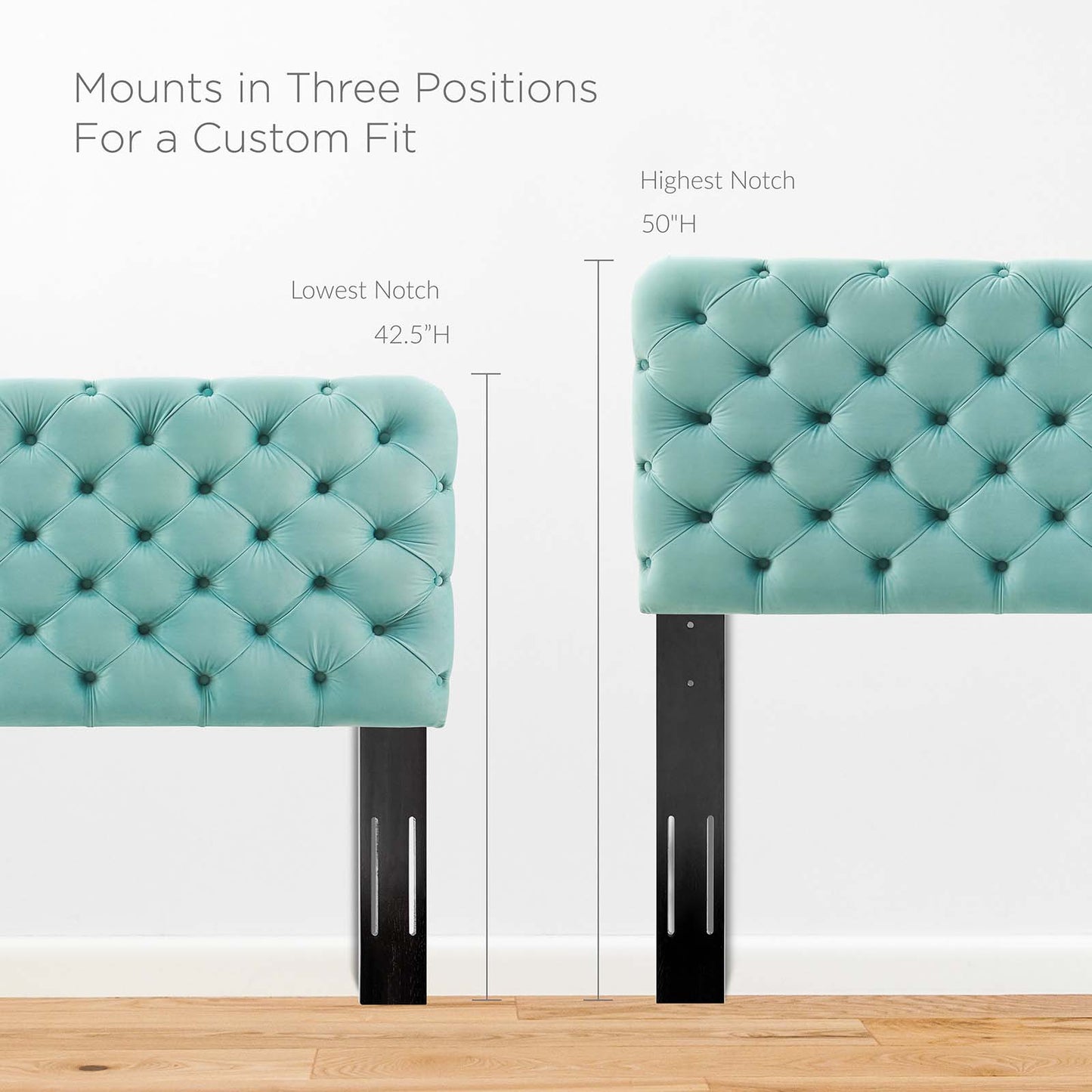 Lizzy Tufted Twin Performance Velvet Headboard, Velvet, Blue, 21264