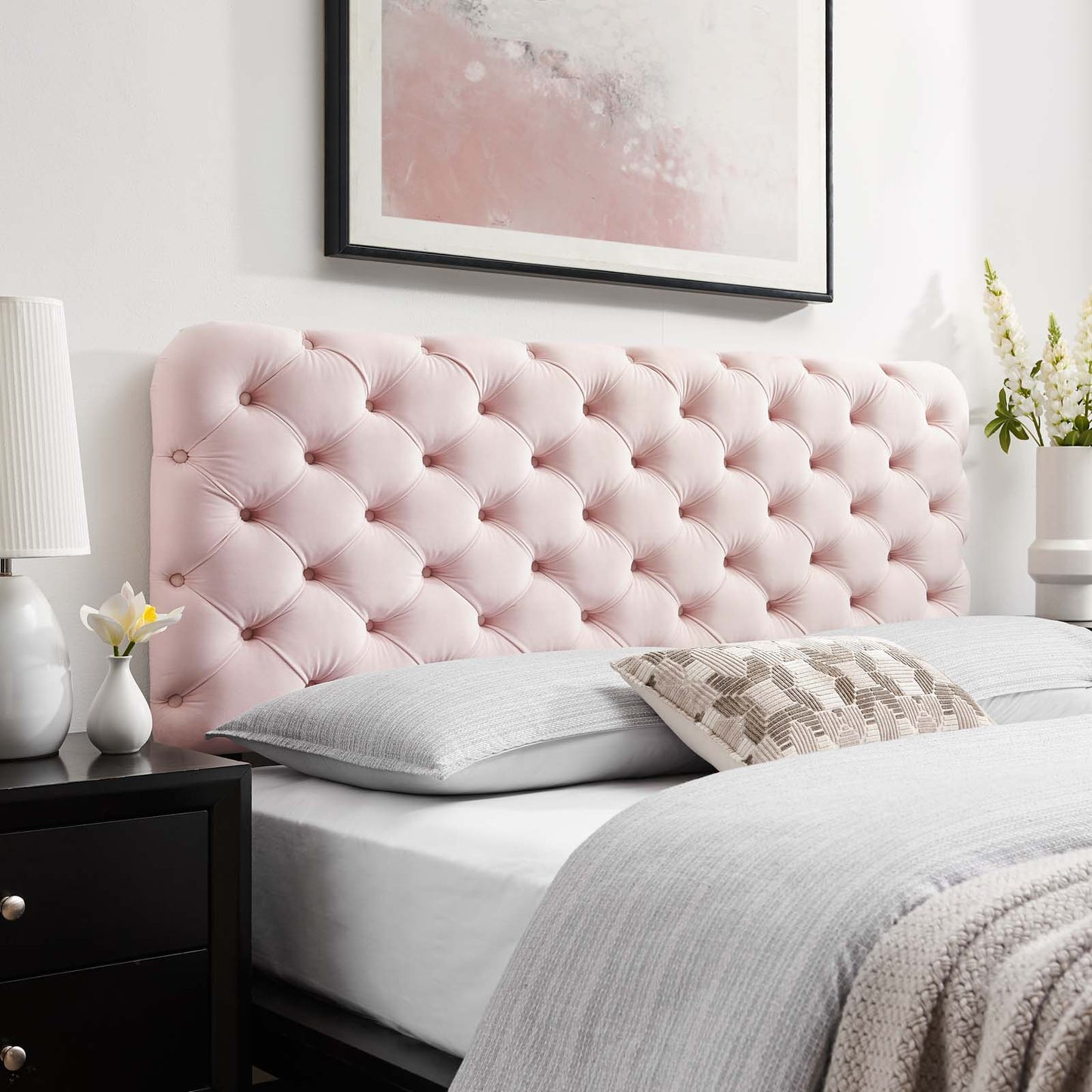 Lizzy Tufted Full/Queen Performance Velvet Headboard, Velvet, Pink, 21274