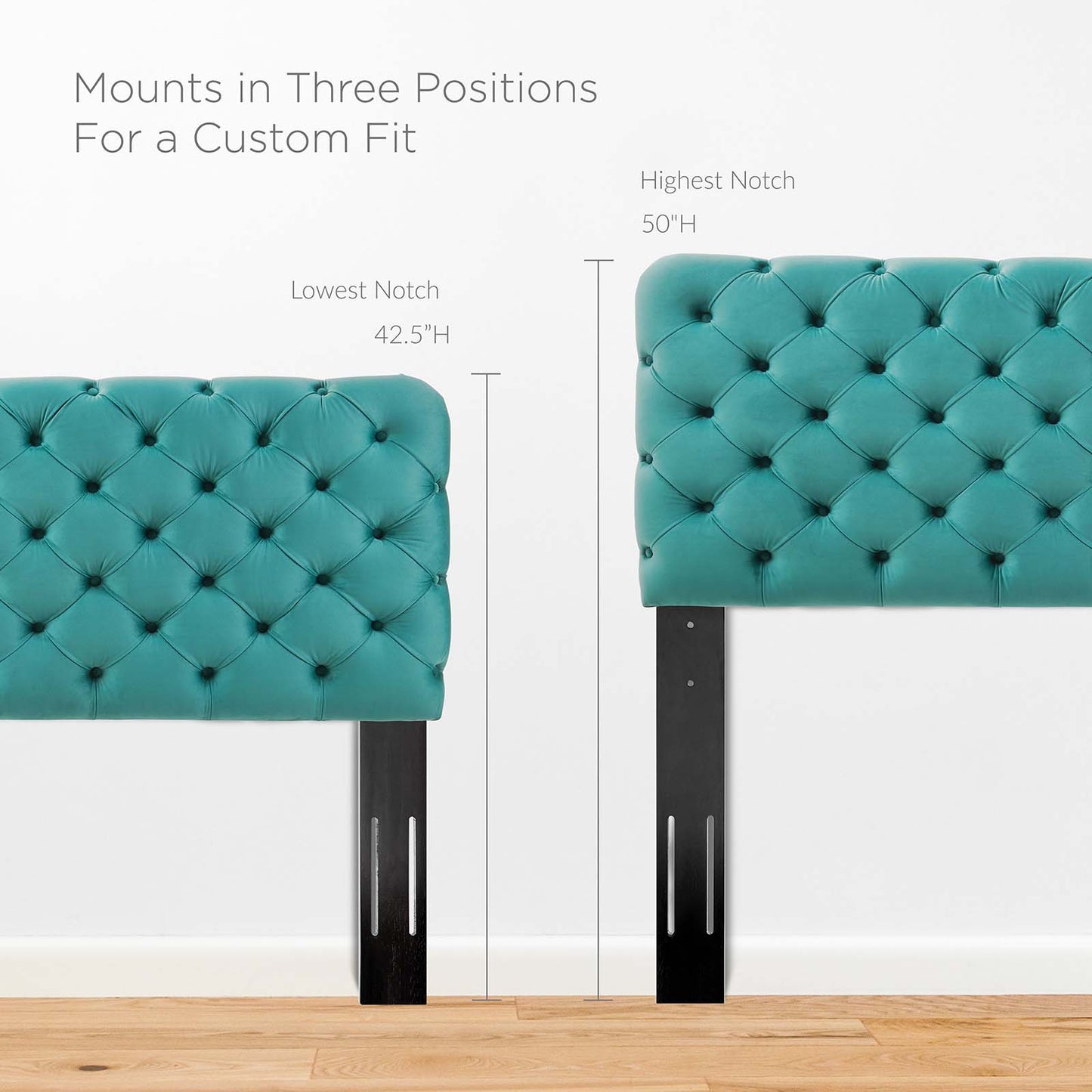 Lizzy Tufted Full/Queen Performance Velvet Headboard, Velvet, Teal Blue, 21275